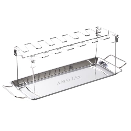 AMOZO Hähnchenschenkel Halter für 14 Keulen,Robuster Hähnchen Grill Ständer aus 100% Edelstahl,Hähnchenkeulenhalter mit Auffangschale,Spülmaschinengeeignet Hähnchenbräter. von AMOZO