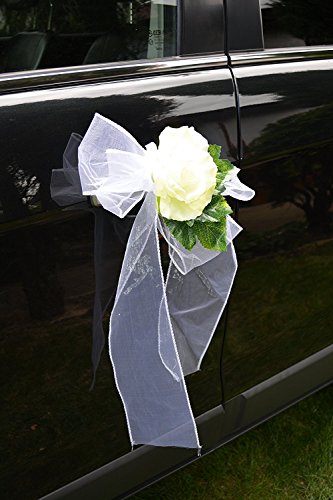 AMP Organza Schleifen mit Rose Autoschmuck Türgriff Schleifen Wedding Deko CarVarianten (4 Stück, Gelb) von AMP