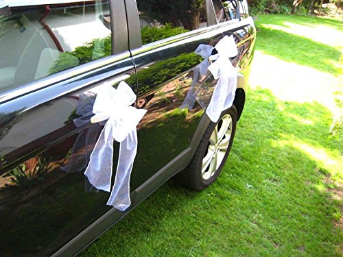 AMP Organza Schleifen mit Rose Autoschmuck Türgriff Schleifen Wedding Deko CarVarianten (4 Stück, Basis - Ohne Rose) von AMP