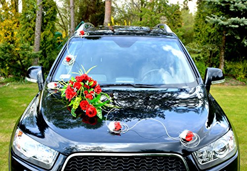 Autodeko Autoschmuck Hochzeit Deko Hochzeitsdeko Rattan 9 Rosen + Blumenstrauß NEU! (rot) von AMP