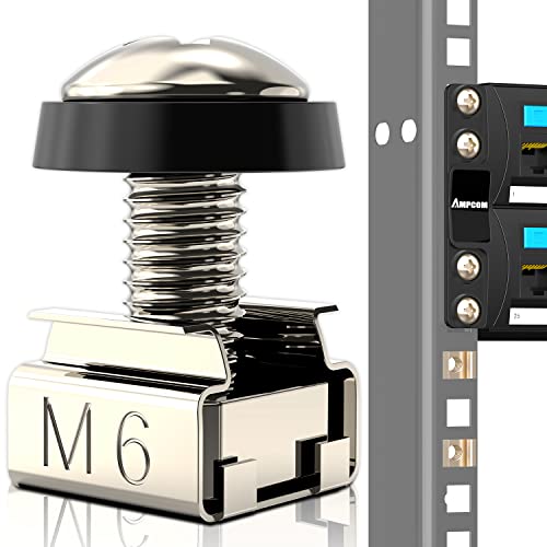 AMPCOM 100 Stück M6 × 16 mm Käfigmuttern und Schrauben-Set für Serverschrank - korrosionsbeständiges Nickel-beschichtetes Stahllegierung von AMPCOM