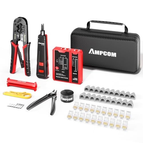 AMPCOM Ethernet Crimpzange Kit 10 in 1 RJ45/RJ11 Netzwerk Tool Kit mit RJ45 Tester für Cat6/Cat5e/Cat5 RJ45 Stecker, inklusive 110 Stanzwerkzeug & Abisolierzange, Tragbare wasserdichte Tasche AMPCOM Ethernet Crimpzange Kit 10 in 1 RJ45/RJ11 Netzwerk Tool Kit mit RJ45 Tester für Cat6/Cat5e/Cat5 RJ45 Stecker, inklusive 110 Stanzwerkzeug & Abisolierzange, Tragbare wasserdichte Tasche von AMPCOM