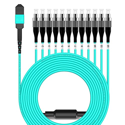 AMPCOM MPO zu FC Breakout-Kabel 50/125μm Multimode OM3-300 (12 Fasern, MPO zu FC, Typ B, LSZH/Riser, UPC, Aqua) 1m von AMPCOM
