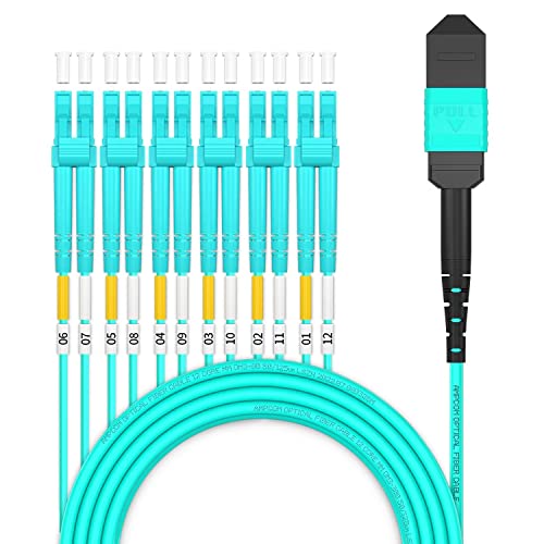 AMPCOM MPO zu LC Breakout-Kabel 50/125μm Multimode OM3-300 (12 Fasern, MPO zu LC, Typ B, LSZH/Riser, UPC, Aqua) 20m von AMPCOM