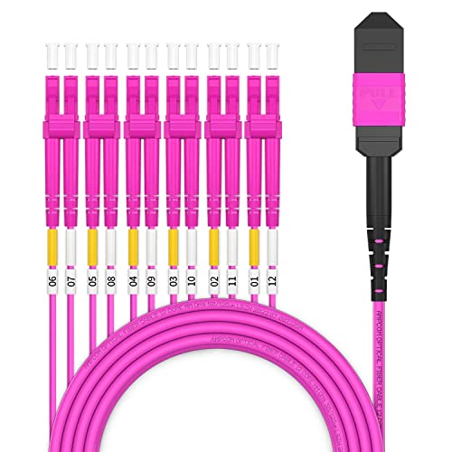 AMPCOM MPO zu LC Breakout-Kabel 50/125μm Multimode OM4 (12 Fasern, MPO zu LC, Typ B, LSZH/Riser, UPC, Magenta) 5m von AMPCOM