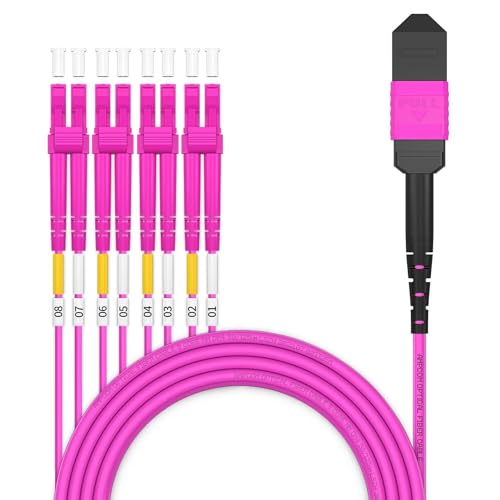AMPCOM MPO zu LC Breakout-Kabel 50/125μm Multimode OM4 (8 Fasern, MPO zu LC, Typ B, LSZH/Riser, UPC, Magenta) 1m (3ft) von AMPCOM