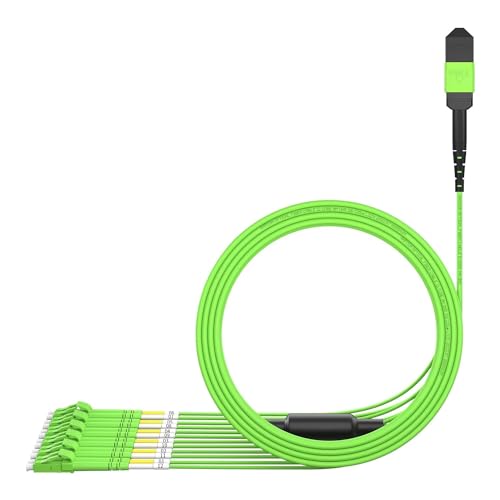 AMPCOM MPO zu LC Breakout-Kabel 50/125μm Multimode OM5 (12 Fasern, MPO zu LC, Typ B, LSZH/Riser, UPC, Lime Green) 1m von AMPCOM