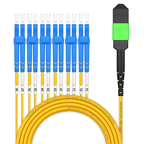 AMPCOM MPO zu LC Breakout-Kabel 9/125μm Singlemode OS1/OS2 (12 Fasern, MPO zu LC, Typ B, LSZH/Riser, UPC, Gelb) 1m von AMPCOM
