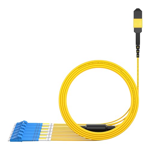 AMPCOM MPO zu LC Breakout-Kabel 9/125μm Singlemode OS1/OS2 (8 Fasern, MPO zu LC, Typ B, LSZH/Riser, UPC, Gelb) 2m (6ft) von AMPCOM