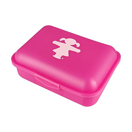 AMPELMAMNN Pausierer | Brotdose in Pink | 13 x 18 x 6,5 cm mit Ampelfrau, herausnehmbarer Trennwand, BPA frei, recyclebar, geruchsneutral, spülmaschinenfest, lebensmittelecht von AMPELMANN