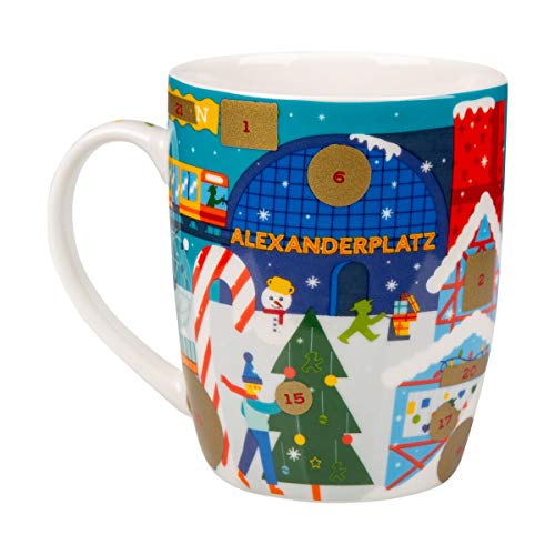 AMPELMANN Weihnachtsbote - Kalendertasse - aus Keramik mit Weihnachtsmotiv zum Rubbeln 30cl, spülmaschinengeignet von AMPELMANN