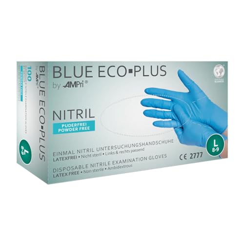 AMPRI Nitrilhandschuhe, blau, Größe L, puderfrei, blue Eco-Plus: Nitril Einmalhandschuhe als Schutzhandschuhe und Untersuchungshandschuhe aus Nitril kaufen. von AMPRI
