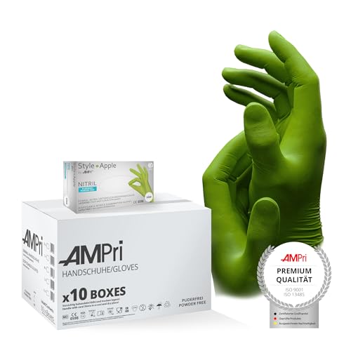 Nitrilhandschuhe, apfelgrün, grün, 10 Box a 100 Stk, Größe XL, puderfrei, Style Apple by Med-Comfort: Nitril Einmalhandschuhe, Einweghandschuhe in den Größen XS, S, M, L, XL Nitrilhandschuhe, apfelgrün, grün, 10 Box a 100 Stk, Größe XL, puderfrei, Style Apple by Med-Comfort: Nitril Einmalhandschuhe, Einweghandschuhe in den Größen XS, S, M, L, XL von AMPri
