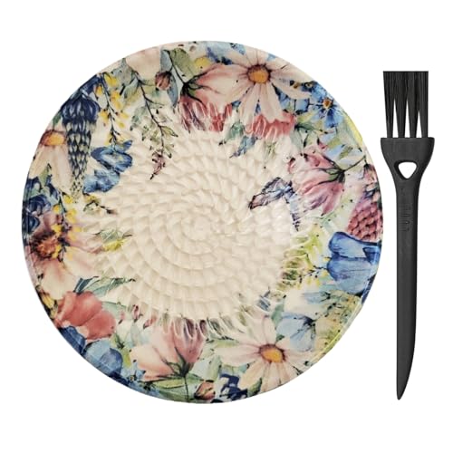 AMRAMI® Handmade Keramik Knoblauch Ingwer Reibeteller mit Pinsel-Flora von AMRAMI