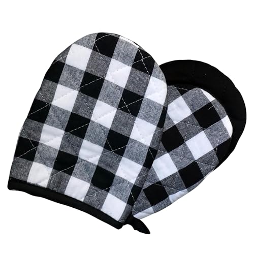 AMRAMI Ofenhandschuhe hitzebeständig, Topfhandschuhe Set aus Baumwolle zum Kochen und Backen, 2 Backofenhandschuhe, waschbar (Kariert Schwarz/Weiß) von AMRAMI