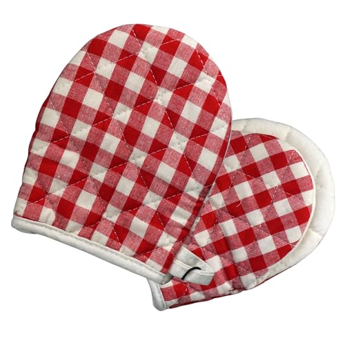 AMRAMI Ofenhandschuhe hitzebeständig, Topfhandschuhe Set aus Baumwolle zum Kochen und Backen, 2 Backofenhandschuhe, waschbar (Kleinkariert Rot/Weiß) von AMRAMI