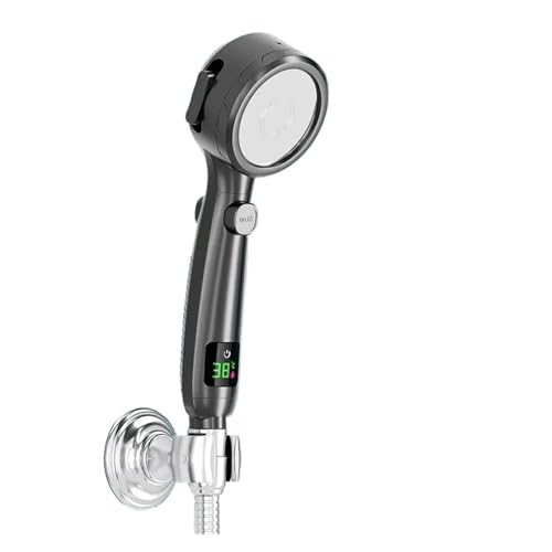 LED-Duschthermometer. Handbrause mit Hochdruckfunktion for Badezimmer, wassersparend, mit Druckregulierung, LED-Digitaltemperaturanzeige Digitale Duschtemperaturanzeige(Black) von AMRTTWY