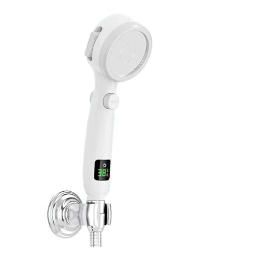 LED-Duschthermometer. Handbrause mit Hochdruckfunktion for Badezimmer, wassersparend, mit Druckregulierung, LED-Digitaltemperaturanzeige Digitale Duschtemperaturanzeige(White) von AMRTTWY