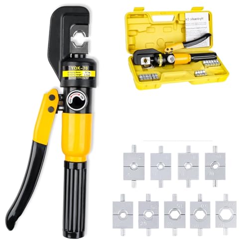 Manuelles hydraulisches Crimpwerkzeug, 4-70mm² Hydraulische Presse 4-6-8-10-16-25-35-50-70mm² Hause Werkzeuge 10T Zange DIY Kabel Terminal Crimpen(4-70mm-Yellow) von AMRTTWY