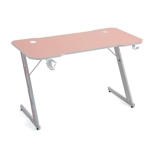 AMS GAMING GAMINGDESK120-PINK Schreibtisch, Carbon-Optik, 120 x 60 cm, Pink, mit Getränkehalter und Headset-Halterung von AMS GAMING