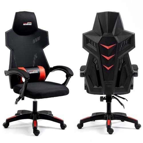 Gaming Bürostuhl, Atmungsaktives Netzgewebe, 155° Neigbar, Schwarz & Rot, bis 130 kg von AMS GAMING