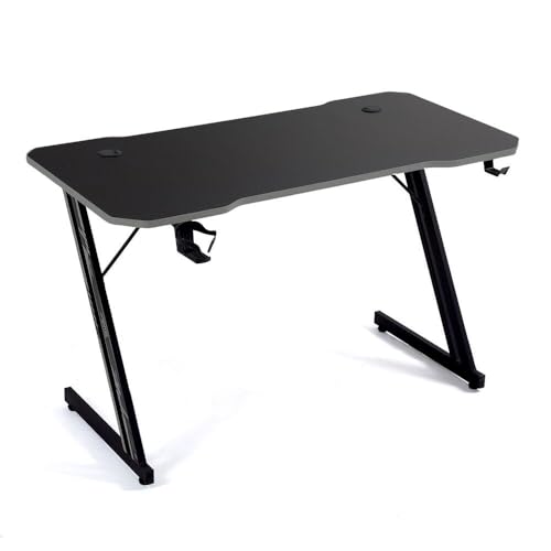 Gaming Schreibtisch mit Carbon-Finish, 120 x 60 cm, Z-Form Metallbeine, Getränke- und Kopfhörerhalter von AMS GAMING
