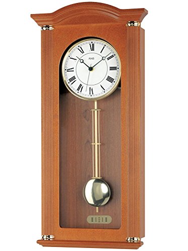 AMS 5014/9 Wanduhr Funk Pendel Holzgehäuse Kirschbaum lackiert Funkpendelwerk Nachtabschaltung von AMS