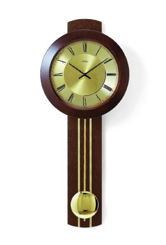 AMS 5132/1 Wanduhr mit Pendel Funk, Massivholz nussbaumfarben lackiert von AMS