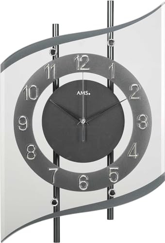 AMS 5503 Funk-Wanduhr analog mit arabischen Ziffern, modern, Wohnzimmeruhr, Küchenuhr, Bürouhr, von AMS
