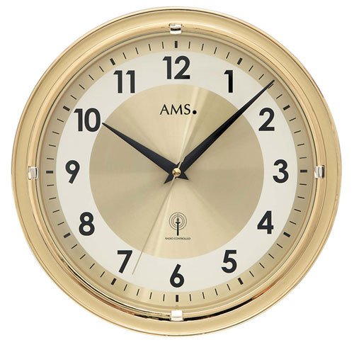 AMS 5946 Wanduhr Funk , Kuststoffgehäuse mit Aluminium - Zifferblatt , Mineralglas von AMS
