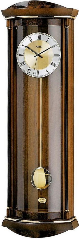 AMS Funk-Pendelwanduhr F5080/1 (Quarzuhr, Holz-/Glasgehäuse, Erle,Esszimmer,Wohnzimmer) von AMS