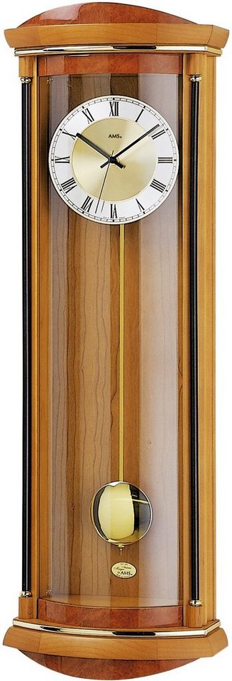 AMS Funk-Pendelwanduhr F5080/9 (Quarzuhr, Holz-/Glasgehäuse, Erle,Esszimmer,Wohnzimmer) von AMS