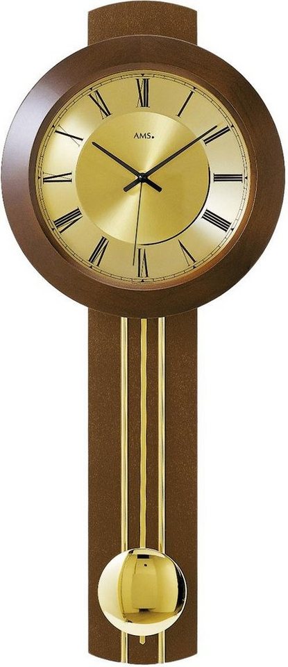 AMS Funk-Pendelwanduhr F5132/1 (Quarz,Holz-/Glasgehäuse,Buche nussbaumfarben,Esszimmer,Made in Germany) von AMS