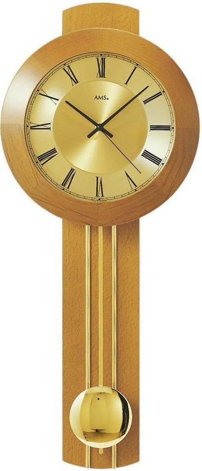 AMS Funk-Pendelwanduhr F5132/9 (Quarzuhr,Holz-/Glasgehäuse,Buche Kirsche,Esszimmer,Made in Germany) von AMS