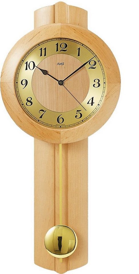 AMS Funk-Pendelwanduhr F5165/16 (Quarzuhr, Holz-/Glasgehäuse, Erle,Esszimmer,Wohnzimmer,Made in Germany) von AMS