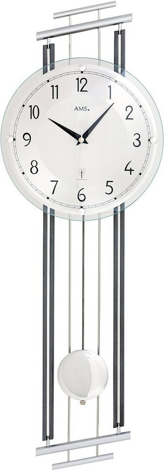 AMS Funk-Pendelwanduhr F5314 (Quarzuhr, Aluminium-/Holzgehäuse,Esszimmer,Wohnzimmer) von AMS