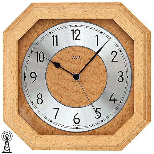 AMS Funk-Wanduhr, Holz, Mehrfarbig, 35 x 35 x 12 cm von AMS