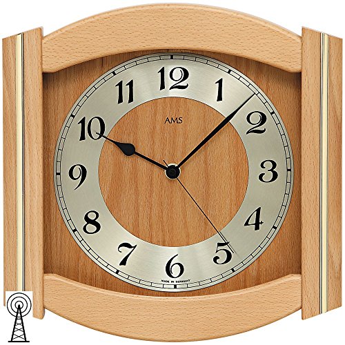 AMS Funk-Wanduhr, Holz, Mehrfarbig, 35 x 35 x 12 cm von AMS