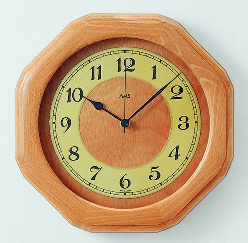 AMS Funk-Wanduhr, Holz, Mehrfarbig, 35 x 35 x 12 cm von AMS