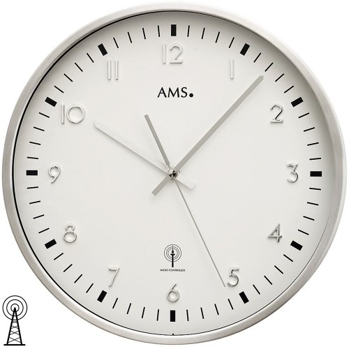 AMS - Funk - Wanduhr - Metallgehäuse aus gebürstetem Aluminium, Mineralglas, Durchmesser 32 cm von AMS
