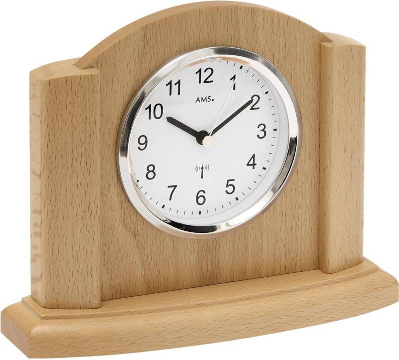 AMS Funktischuhr F5122/18 Wohnzimmer, Esszimmer, Holz, buchefarben,Made in Germany von AMS