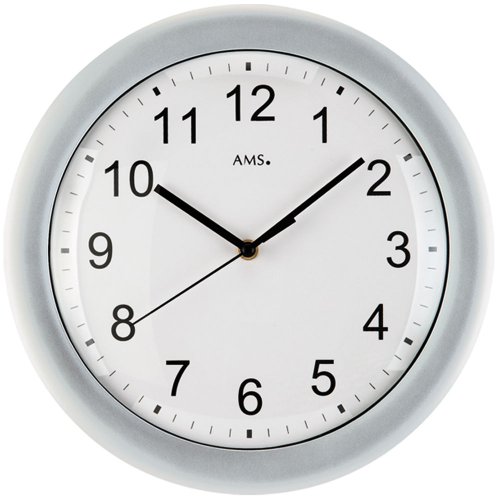 AMS Funkuhr Funk Wanduhr Silber Weiß Rund Große Zahlen Küchenuhr Küche Esszimmer AMS Funkuhr Funk Wanduhr Silber Weiß Rund Große Zahlen Küchenuhr Küche Esszimmer von AMS