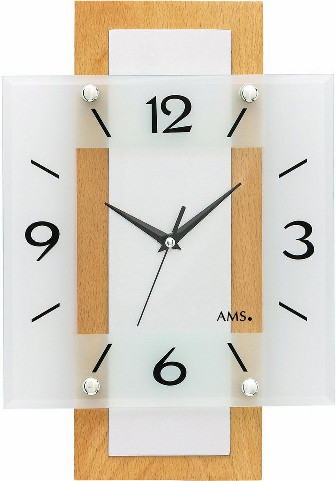 AMS Funkwanduhr F5507 (Quarz,Holz,Buche,Wohnzimmer,Esszimmer,Küche,Arbeitszimmer,Büro,Flur) von AMS