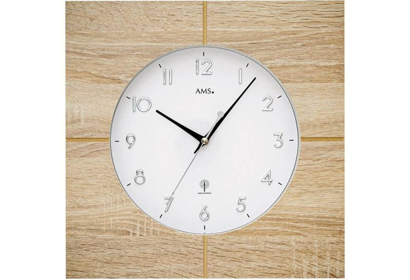 AMS Funkwanduhr F5545 (Made in Germany,Holz,Wohnzimmer,Esszimmer,Küche,Arbeitszimmer,Flur) von AMS