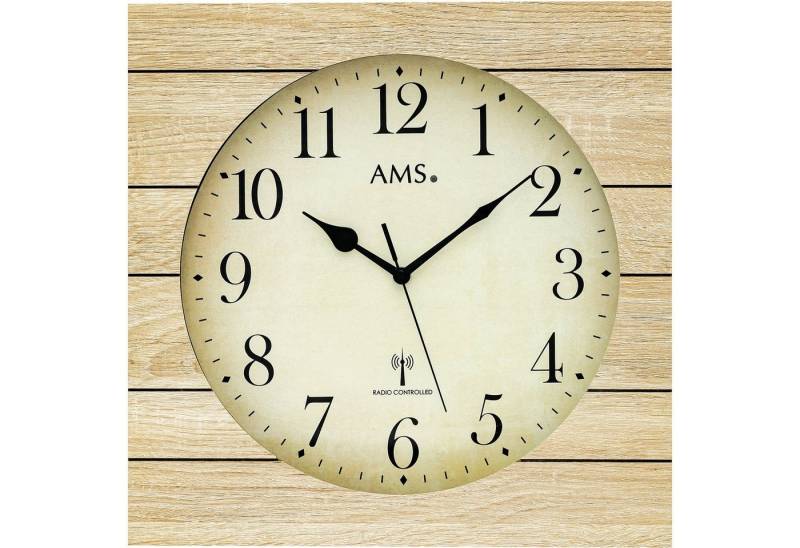 AMS Funkwanduhr F5551 (Made in Germany,Quarz,Holz,Wohnzimmer,Küche,Arbeitszimmer,Esszimmer) von AMS