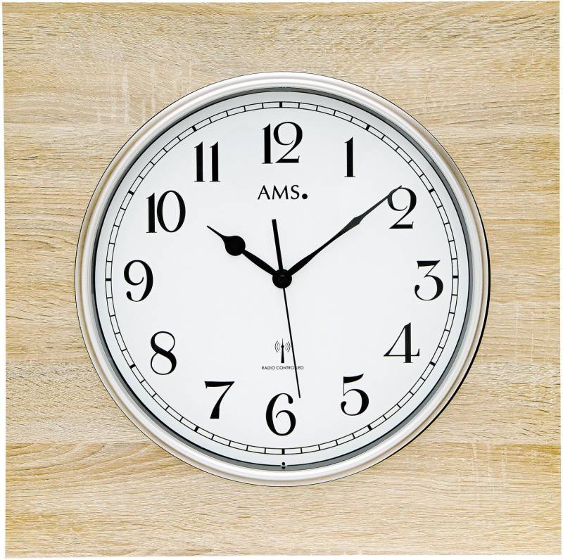 AMS Funkwanduhr F5552 (Made in Germany,Quarz,Holz,Wohnzimmer,Küche,Arbeitszimmer, Flur) von AMS