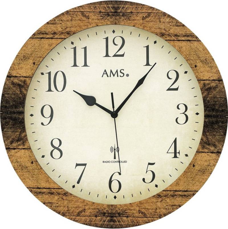 AMS Funkwanduhr F5560 (Made in Germany,Quarz,Holz,Wohnzimmer,Küche,Arbeitszimmer, Flur) von AMS