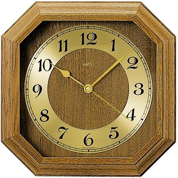 AMS Funkwanduhr F5864/4 (Quarz,Holz,Eiche,Wohnzimmer,Esszimmer,Made in Germany,Büro, Flur) von AMS