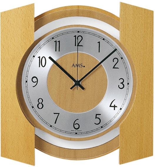 AMS Funkwanduhr F5869/18 (Quarz,Holz,Buche,Wohnzimmer,Esszimmer,Küche,Made in Germany,Büro) von AMS
