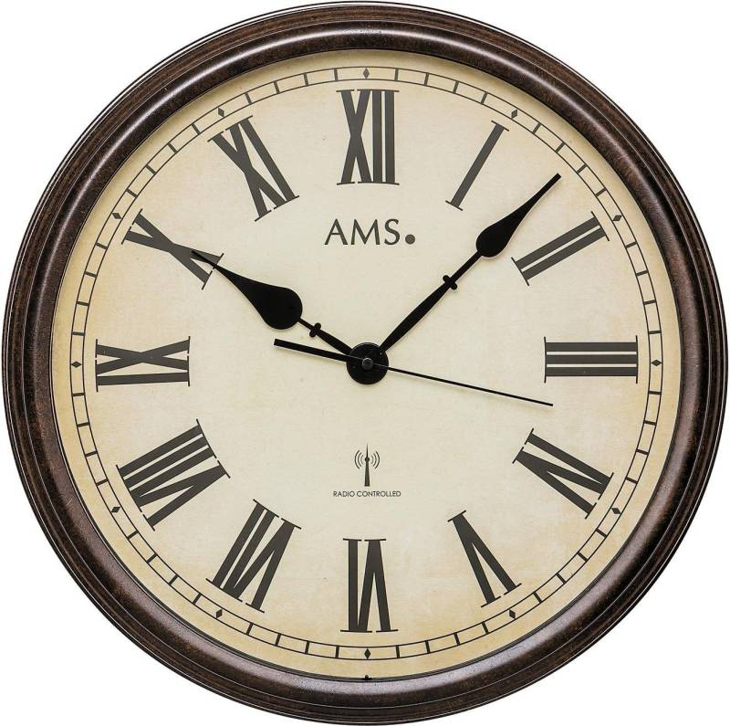 AMS Funkwanduhr F5977 (Quarz,Metall,Glas,Wohnzimmer,Esszimmer,Küche,Arbeitszimmer,Büro,Flur) von AMS